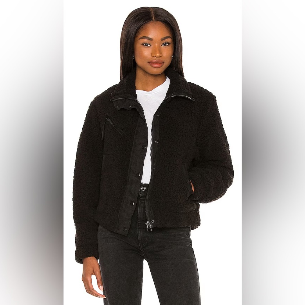 BLANKNYC HIGH COLLAR SHERPA JACKET in BLACK